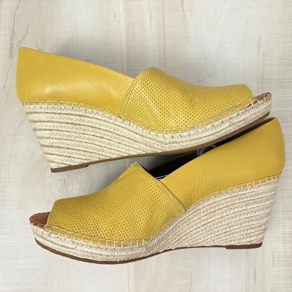 Gentle Souls by Kenneth Cole Butter Yellow Leather Wedge Espadrilles Sz 11M - Picture 7 of 11